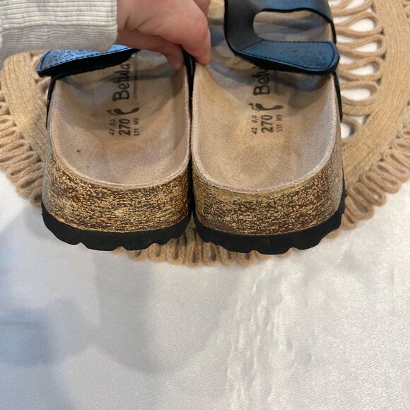 Betula Birkenstock Floral Etched Detail Black Slide Velcro Sandals Size 42 - Picture 7 of 10